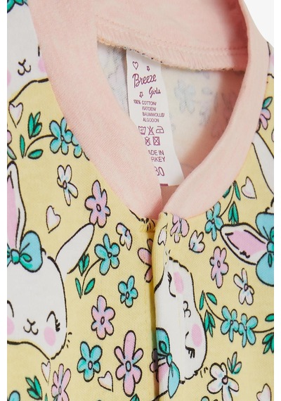 Breeze Kız Bebek Pijama Takımı Çiçek Desenli Tavşancık Baskılı 4 Ay-1 Yaş, Sarı-sarı Sarı