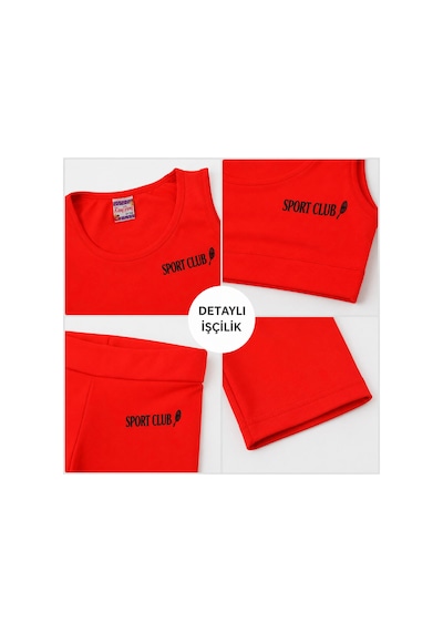 Rony Pony Kids Kız Çocuk Neon Kırmızı Crop Üst Ve Uzun Şortlu Mayo Takımı - 2 Parça