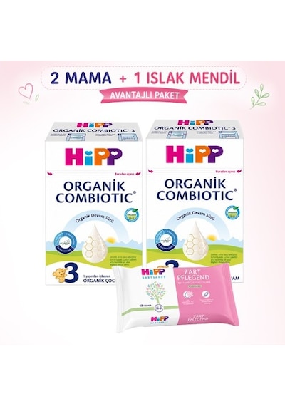 Hipp 3 Organik Devam Sütü Combiotic 600 G x 2 Adet + Islak Mendil H PKT.HIPP.159