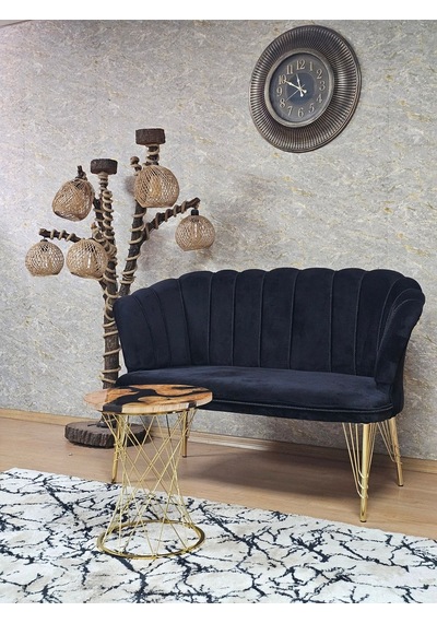 Zafir İkili Gold Kaplama Tel Ayak Papatya Çay Seti Koltuk Takımı , Balkon, Salon, Ofis, Cafe Koltuk Takımı Siyah