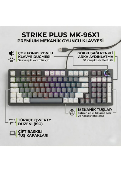 Mekanik Rgb Gaming Kablolu Klavye Mavi Switch Knob Kontrollü Ses Ayarı Türkçe Q Numpadli Full Size Gaming Keyboard Double Shot Type-c Kablolu Rgb Mekanik Örgü Kablolu Oyuncu Klavyesi