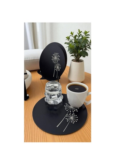 Asude Hediyelik- 2 Adet Ahşap Yuvarlak Çay,kahve, Servis Tepsisi Sunum Tepsisi 15 Cm Yaşam Çiçeği-siyah Çok Renkli