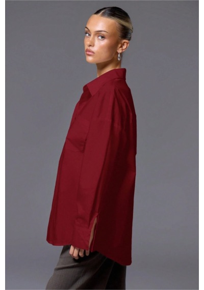 Tarz Cool Kadın Oversize Gömlek Uzun Kollu Basic Salaş Kesim Poplin Trend Şık Günlük Gömlek Bordo Tarz Cool Kadın Oversize Gömlek Uzun Kollu Basic Salaş Kesim Poplin Trend Şık Günlük Gömlek Bordo
