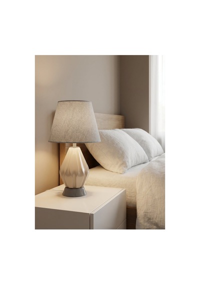 Işık Geçiren Porselen Abajur 49 Cm - Krem, İpek Şapkalı Pa010104x