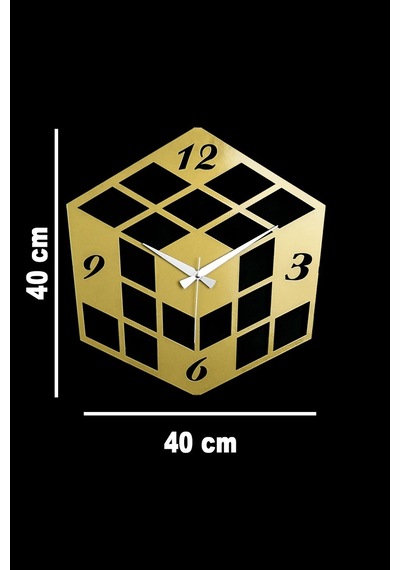 Küp Model Metal Lazer Kesim Akar Sessiz Mekanizmalı Duvar Saati 40 40 Cm -m029 Gold