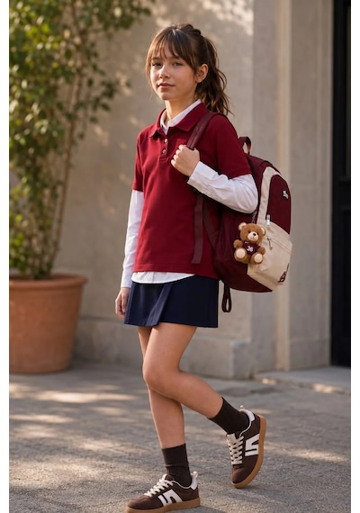 Minigimin Cicileri Polo Yaka Kısa Kol Unisex Çocuk Okul Tşörtü - Bordo