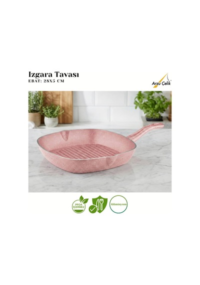 12 Parça Granit Set Cam Kapak - Pembe Pembe