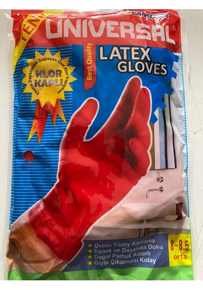 Üniversal Latex Bulaşık Eldiveni Süper Kalite Yeni 8 - 8.5-4 Adet