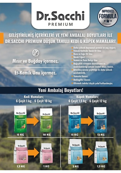 Dr. Sacchi Premium Düşük Tahıllı Sığır Etli Yetişkin Kedi Maması 1 KG