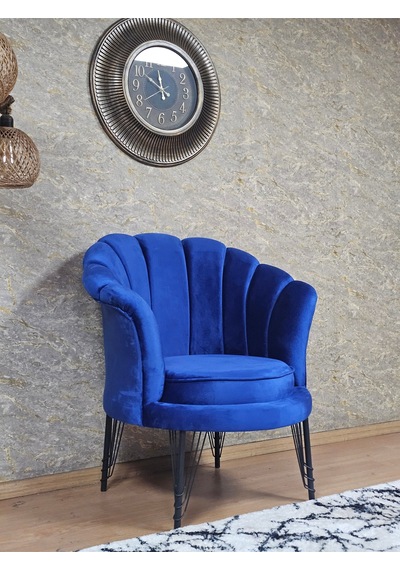 Zafir Tekli İstiridye Siyah Boyalı Telli Ayak Çay Seti Koltuk Tekli Berjer , Balkon, Salon, Ofis Mavi