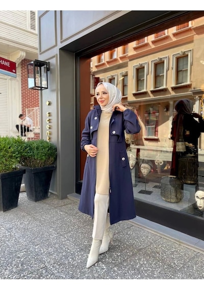 Ara Boy Önü Düğmeli İthal Kaşe Kaban / M0111 - Lacivert Lacivert