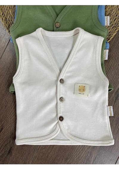Bebicix 3'lü Yelek Seti %100 Organik Pamuk Mevsimlik Unisex Yesil