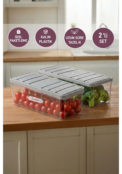 Selka Home 2 Adet 2 Lt. Nora Organizer Buzdolabı Buzluk Düzenleyici Saklama Kabı