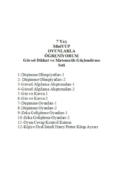 Önel Yayıncılık MiniYUP 7+ Yaş Dikkat ve Matematik Güçlendirme Seti + Kişiye Özel İsimli Harry Potter Kitap Ayracı