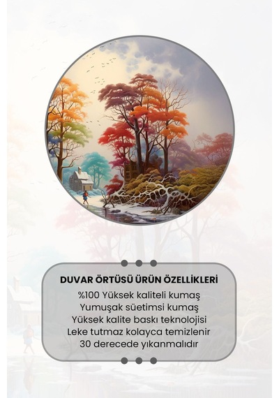 Kış Sonu Desenli Duvar Halısı Duvar Örtüsü Tapestry Süet Dokulu Kumaş