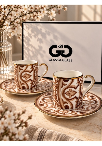 2 Kişilik Porselen Latte Brown Kahve Fincanı Takımı 100 Ml-8014 Kahverengi