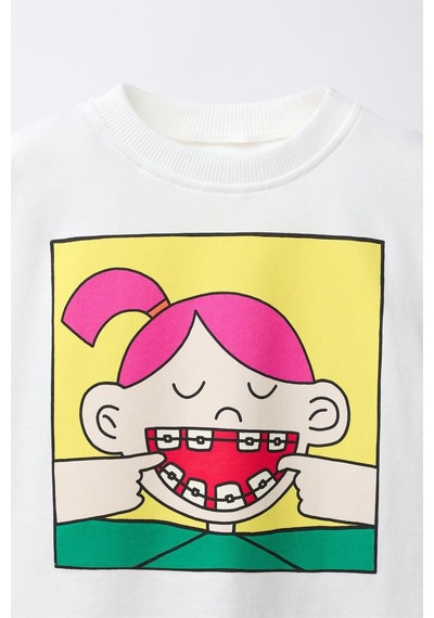 Magu Kız Çocuk Pamuklu Beyaz Karakter Baskılı T-shirt Şort Takım Çok Renkli