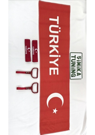 Kırmızı Ayyıldız Türkiye Torpido Havlusu Ve 2'li Kemer Kılıfı Ve 2'li Araç Tutamaçı
