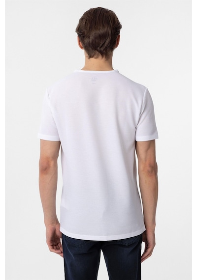 Süvari Beyaz Slim Fit Armürlü Bisiklet Yaka Tişört-37377 Beyaz