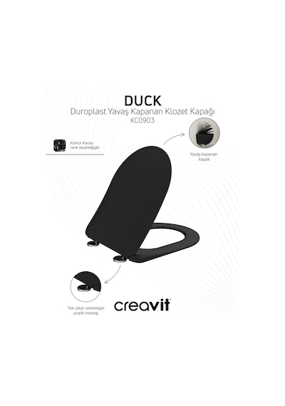 Creavit Free Kanalsız Kömür Karası Asma Klozet Set Fe322, Creavit Kömür Karası Terra Gömme Rezervuar Seti Siyah