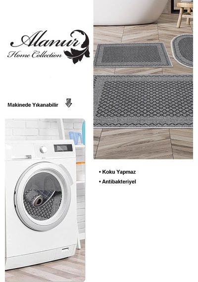 Dekoreko Kaymaz Taban Djt 3 Lü Banyo Paspas Takımı Star Pamuk Karışık Modern M5001 gri