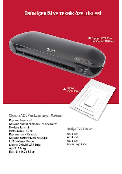 Olympia A230 Plus 4in1 Set Laminasyon Makinesi A4