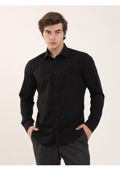 Dufy Siyah Erkek Slim Fit Klasik Yaka Uzun Kol Gömlek - 103134 Siyah