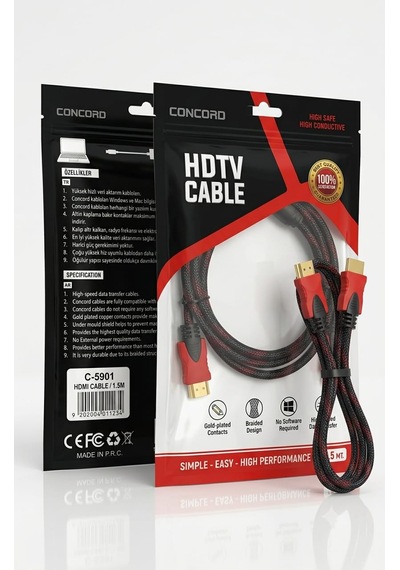 Concord C-5901 Örgülü Altın Uçlu Hdmı Kablo 1.5 Metre Full Hd 4k Destekli