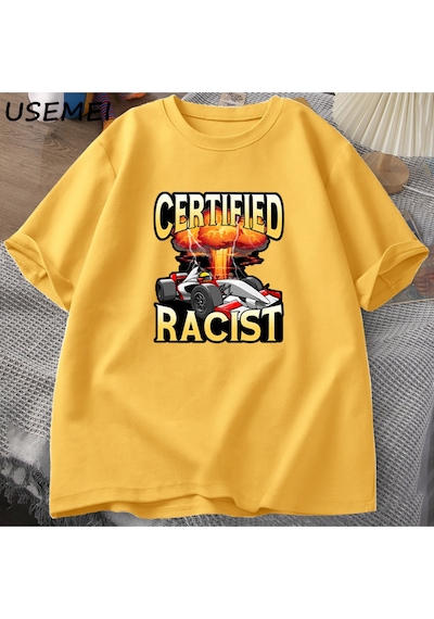 Flood Of Style Sertifikalı İrkçı T-shirt Erkekler Yaz Pamuk Kısa Kollu Tshirt Nostaljik Araba Yarış Racer Ts Sarı