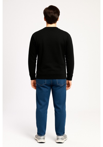 Vatan Tekstil İçi Polarlı Hafif Dar Kalıp Bisiklet Yaka Erkek Basic Sweatshirt Siyah