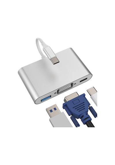 Type-c - Usb 3.0, Vga, Type-c Adaptör Kablosu 3in1 Hub