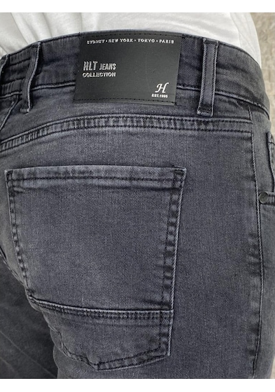Erkek Siyah Taşlamalı Slim Fit Jean Pantolon (492166754)