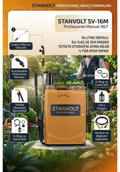 16 Litre Manuel Bahçe İlaçlama Makinesi - Ayarlanabilir Başlıklı Sırt Pülverizatörü / İlaçlama Pompası