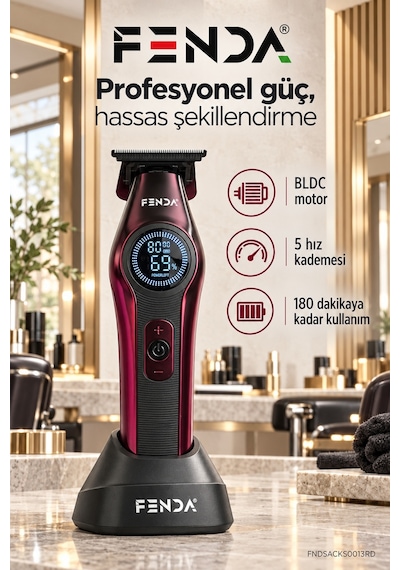 Fenda Profesyonel Bldc Motor 8000 Rpm Tıraş Makinesi Kırmızı