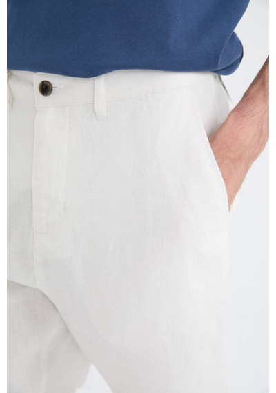 Defacto %100 Keten Regular Fit Yazlık Bermuda Şort D9931ax25smwt33 Beyaz