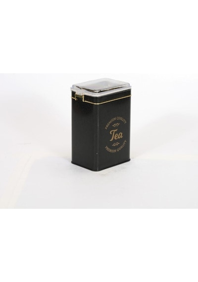 Evle Sn Tea Desenli Kilitli Kapaklı Dikdörtgen Metal Saklama Kabı Siyah 1 L 7.5 x 10 x 15 CM Siyah