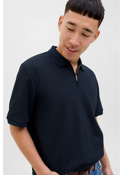 Jack & Jones Erkek Jjeaustın Polo Yaka Fermuar Kapamalı T-shirt 12279177 Lacivert Lacivert