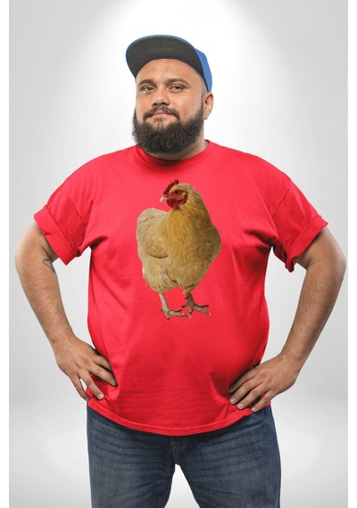 Angemiel Tavuk Kırmızı Büyük Beden Erkek Kadın Unisex Basic Ön Baskılı Tişört Kırmızı