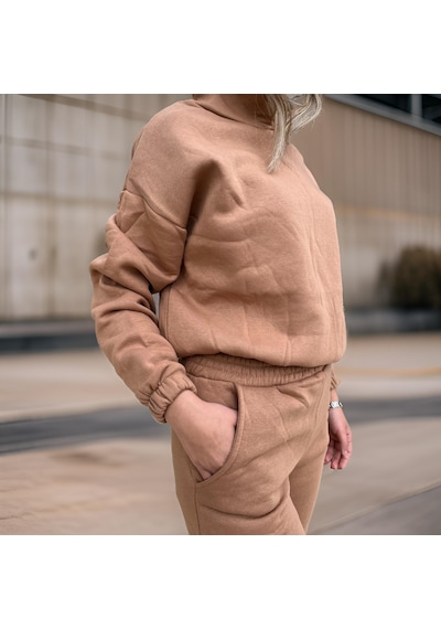 Ceyss Design Oversize İki İplik Şardonlu Beli Lastikli Kadın Eşofman Takımı-açık Kahverengi Açık Kahverengi