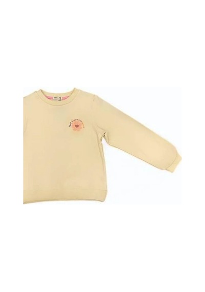 Kız Çocuk Çiçek Desenli Pamuklu Sweatshirt-14280 Bej
