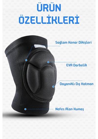 Deluxe Unisex Voleybol Dizliği Darbe Emici Sünger Basketbol Dizlik Bisiklet Spor Dizliği Medium Siyah