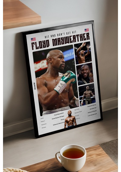 Floyd Mayweather Boks Siyah Ahşap Çerçeveli Poster, Dekoratif Dövüş Duvar Tablosu