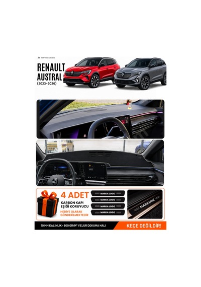 Renault Austral 2023-2026 Uyumlu Torpido Örtüsü, Torpido Kılıfı - Siyah Gri