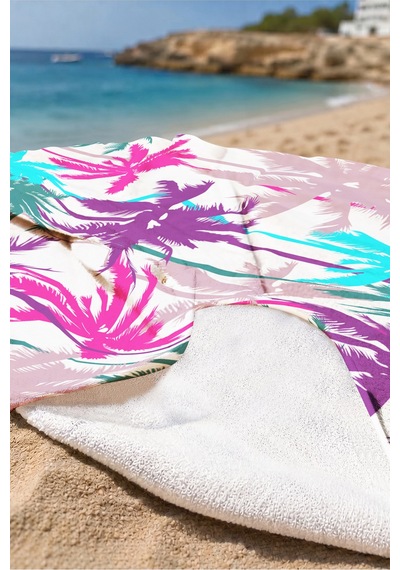 Palmiye Tropikal Plaj Havlusu - Marine Modern Renkli Havuz Deniz Hızlı Kuruyan Mikrofiber Havlu Kumlu Karamel