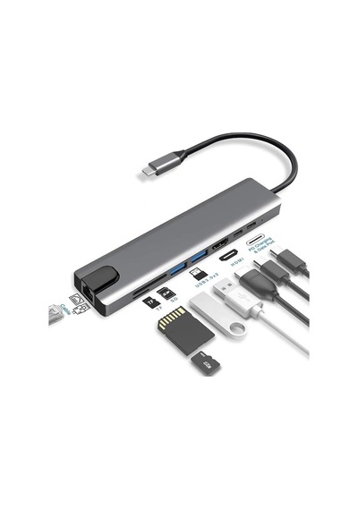 Macbook Uyumlu Pro Air İçin Usb Type-c Hub Dönüştürücü 8 İn 1 Çoklayıcı
