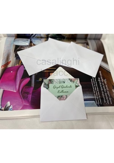10 Adet Sevimli Küçük Mesaj Zarfı Seti - 7x9 Cm Karışık Renkli Yeşil, Beyaz, Sarı Tebrik Kartı Zarfı