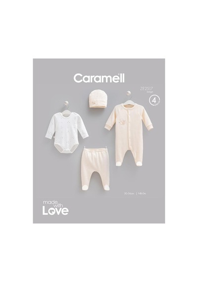 Caramell Pamuk 4lü Tulumlu Teddy Bear Set 0-3 Ay 50-56 Cm Bej Crml.ze2517.bej