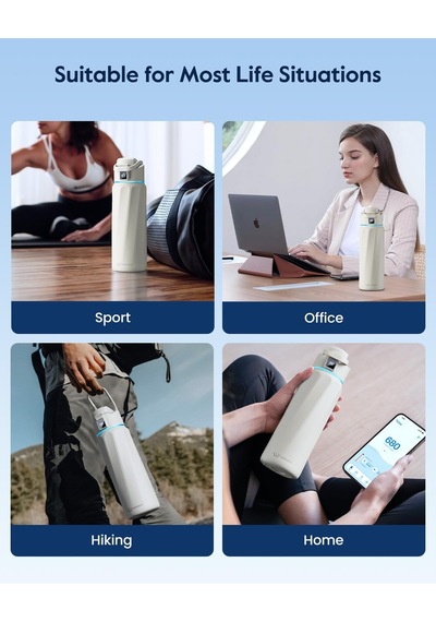 Boost Yalıtımlı Paslanmaz Çelik Akıllı Su Şişesi, 32 Oz Bluetooth Akıllı İzleyici Ve İçki Hatırlatma Beyaz