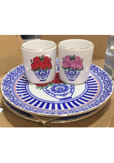 Blue Blanc Kırmızı Gül Espresso, Double Türk Kahvesi Fincanı Çok Renkli
