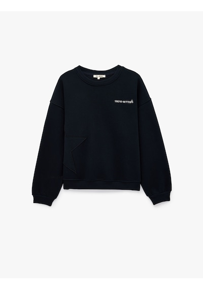Koton Rahat Kalıp Üç İplik Şardonlu Bisiklet Yaka Uzun Kollu Arkası Baskılı Sweatshirt Lacivert 7wal10053ık